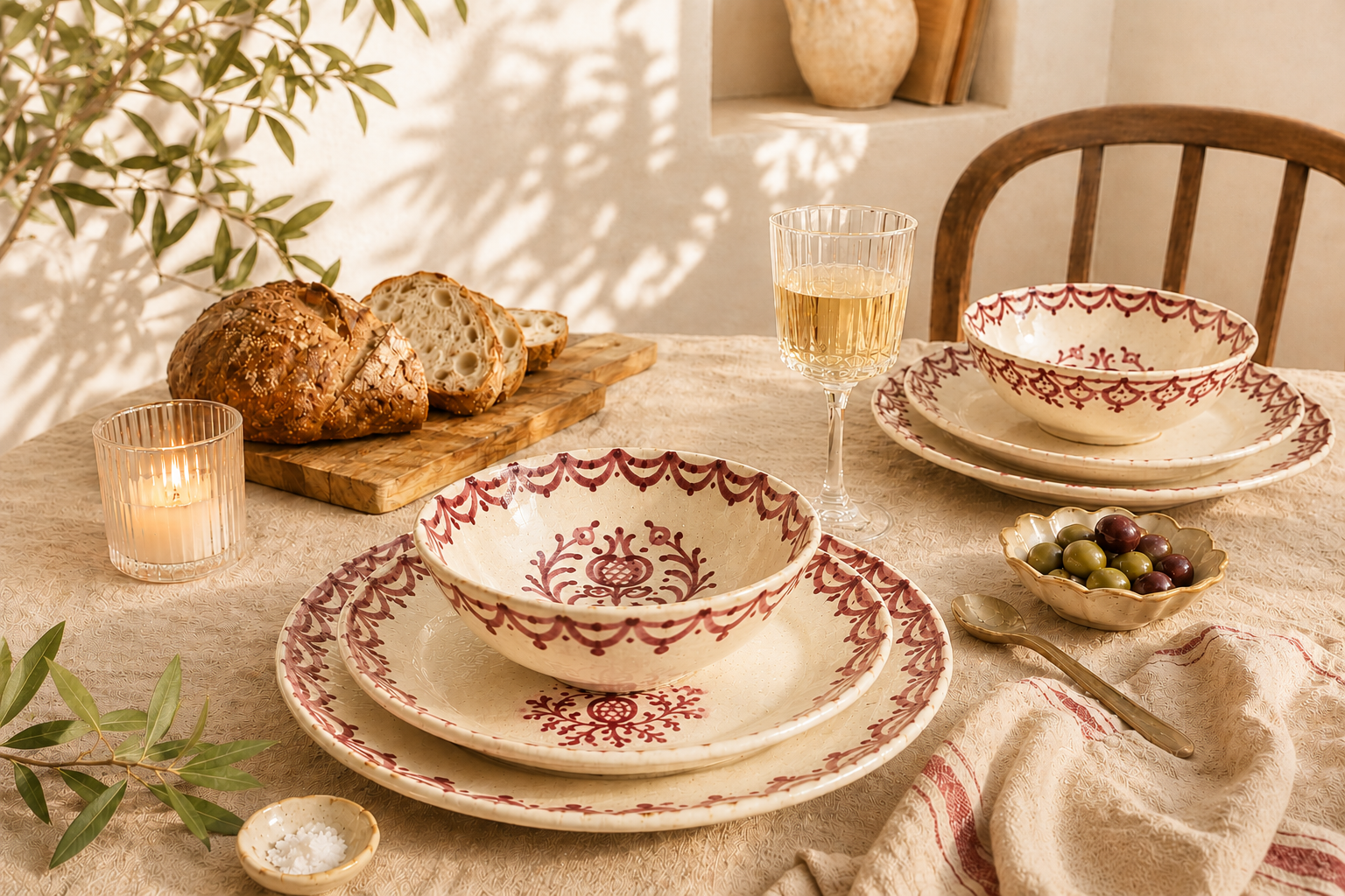 Andalusische tafel met handgemaakt servies